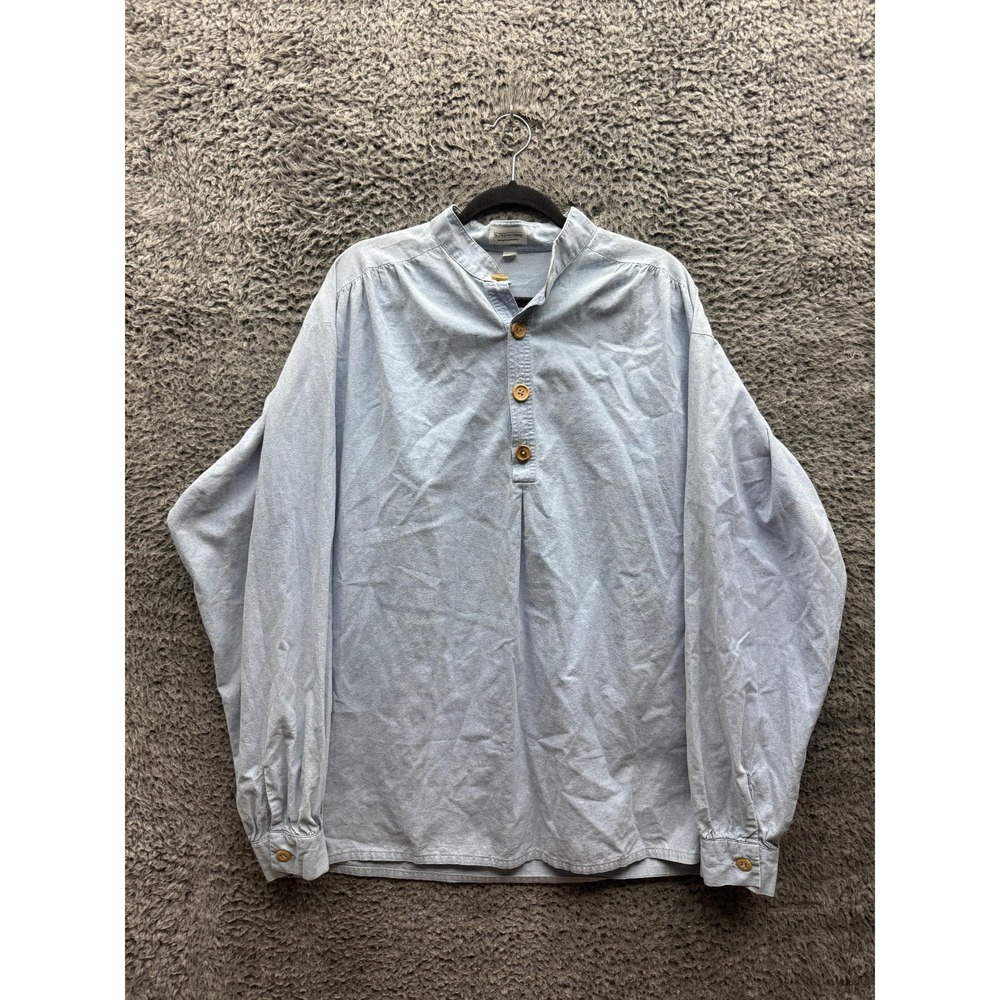 The J Peterman Company Cotton Long Sleeve Henley Shirt Light Blue Mens Size L